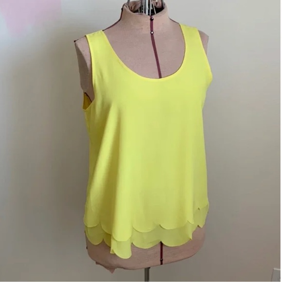 Maison Jules Shirt Womens XL Yellow Lightweight Scallop Tank Top - Picture 1 of 5